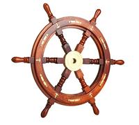 Brainmart Handcrafted Brass & Wooden Ship Wheel | Premium Nautical Decor | Pirate Captain Boat Welcome Aboard Ship Steering Hanging Wheel for Home (24 Inches Anchor & Strips Ship Wheel).