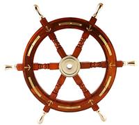 Brainmart Nautical Handmade Wooden Ship Wheel Pirate Captain Boat Welcome Aboard Ship Steering Hanging Wheel for Home | Home Décor | Office Décor (Anchor Brass Handle, 48 Inch)