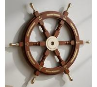 Brainmart Premium Handcrafted Nautical Decor: 36 Inches Ship Wheel with Brass Handles - Ideal for Pirate Captains and Nautical Enthusiasts (36 Inches Anchor & Strips With Brass Handles Ship Wheel)