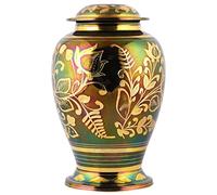 Brainmart Solid Brass Adult Cremation Urns for Human Ashes with Beautiful Velvet Bag | for Dog and Cat Ashes Funeral Burial Memorial Carefully (X - Large) (Leaf)