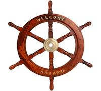 Brainmart Welcome Aboard - Natural Wood Handcrafts | Nautical Wooden Ship Wheel | Pirate Wall Ship Wheel | Hanging Wheel For Home Décor | (12 Inches Welcome Aboard With Wooden Handles Ship Wheel).