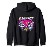 Brainrot Internet Meme Glitch Cyber Punk Skull Lightning Zip Hoodie
