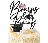 Brains&Beauty Cake Topper, Congrats Grad Cake Decor, She Did It, Class of 2026 Happy Graduation Party Decorations Supplies for Girls Black and Pink Glitter