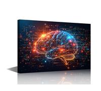 Brain's Neural Networks Wall Art for Living Room Digital Code Pictures for Bedroom Wall Decor Artificial Intelligence Painting Wall Decorations for House Human Brain Prtins Artwork 12"Wx18"Hx1 Panel