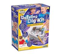 Brainstorm Toys Dazzling Dig Kit - 17+ Piece Excavation Set with 12 Real Gemstones, Rocks & Minerals | STEM Geology Kit with Tools & Storage Bag