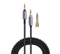 BRAINWAVZ Coiled Replacement Audio Cable Compatible with Sony WH-1000XM5, 1000XM4, 1000XM3, 1000XM2, XB910N, CH700N, CH710N, MDR-XB950BT, XB950N1, 1000X 3.5mm Gold Plated, 1.5m/60” to 5mt/196