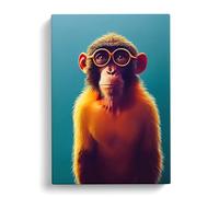 Brainy Monkey Teal, Red, Red Canvas Print for Living Room Bedroom Home Office Décor, Wall Art Picture Ready to Hang, 30x20 Inch (76x50 cm)