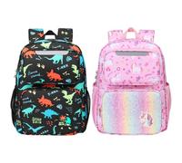 BrainyBees Kids Backpack for Boys Girls - 15 Inch Preschool Kindergarten Backpack for Kids Aged 4 to 7, B Dino & Unicorn, 15 inches, 2 Front Pockets