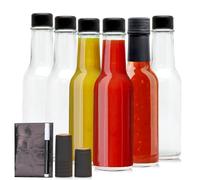 Brajttt Glass Bottle, 5oz Clear Woozy Bottles with Shrink Capsules,Empty Small Beverage/Canning Bottles with Black Caps for Kitchen and Party,6 Pack