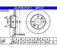 1X Brake disc ATE 24.0109-0137.1 for CITROEN C2 (JM_) 1.4 2003-2009
