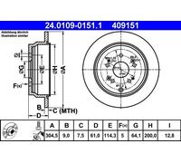 Fits ATE 24.0109-0151.1 Brake disc 1 pc. 24.0109-0151.1 Brake disc rear L/R fit