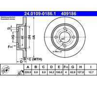 2x Brake disc solid 24.0109-0186.1 ATE for SUZUKI SWIFT V