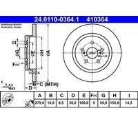 ATE Rear Brake Disc 24.0110-0364.1 - Solid - Fits Lexus CT & Toyota Urban Cruiser - 1pc