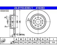 ATE Rear Brake Disc for Fiat 500L 51914664 - 24.0110-0393.1