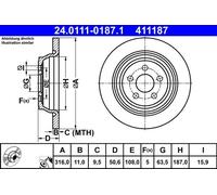 1X Brake disc ATE 24.0111-0187.1 for FORD USA EDGE 2 2015-2018