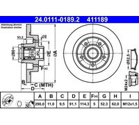ATE Brake Disc 24.0111-0189.2 Solid - for Renault Talisman, Megane IV, Scenic (15-23)