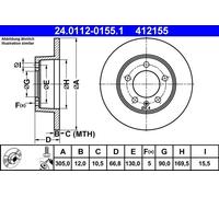 ATE Brake Disc 24.0112-0155.1 for OPEL MOVANO A Bus (X70) 2.5 1998-2