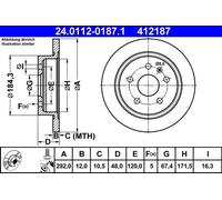 2x Brake disc solid 24.0112-0187.1 ATE for SAAB OPEL