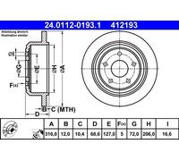 1X Brake disc ATE 24.0112-0193.1 for JEEP WRANGLER III (JK) 3.8 2007-2010