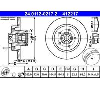 Brake Disc ATE 24.0112-0217.2 for FIAT NISSAN OPEL RENAULT