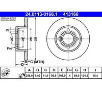 ATE Front Brake Disc 24.0113-0166.1 (895615301) - Fits Audi 80 B4 Saloon/Avant