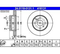 ATE Brake Disc 24.0118-0131.1 - Fits Toyota Yaris 1.0 (1999-2005) - 1 pc - UK Stock