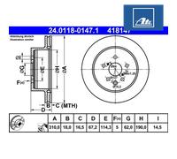 Brake Disc ATE 24.0118-0147.1 For LEXUS (1 pcs)