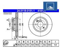 ATE Brake Disc 24.0118-0151.1 - Vented - Fits Hyundai i20 I (51712-1J500) - 2 pcs