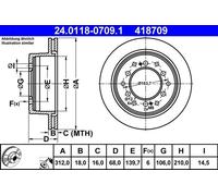 2x Brake disc Vented 24.0118-0709.1 ATE for TOYOTA LAND CRUISER COLORADO