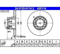 ATE Brake Disc 24.0120-0114.2 for VW LT 28-35 I Bus (281-363) 1975-1983 – 1X