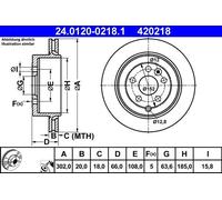 ATE Brake Disc 24.0120-0218.1 - Rear Vented for Land Rover Freelander 2 (LR001019)