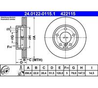 1X Brake disc ATE 24.0122-0115.1 for BMW 3 (E46) 2 1998-2001
