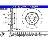 ATE Brake Disc 24.0122-0309.1 for VW Amarok 2.0 TSI