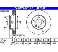 Brake Disc ATE 24.0122-0312.1 for AUDI SEAT SKODA VW