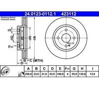 2x Brake disc Vented 24.0123-0112.1 ATE for MAZDA 2