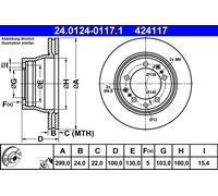 2x Brake disc Vented 24.0124-0117.1 ATE for PORSCHE 911 Convertible 911 944 968