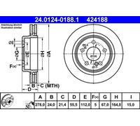 ATE Brake Disc 24.0124-0188.1 - Vented, 2x - Fits Mercedes-Benz E-Class, C-Class (W124/W202)