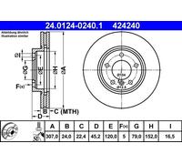 ATE Brake Disc 24.0124-0240.1 Vented Coated High-Carbon 307.0 x 24.0 5x120 MINI Countryman Paceman