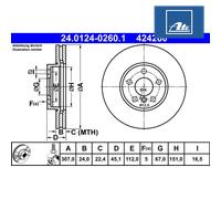 Brake disc ATE 24.0124-0260.1 for BMW X1 (F48) 1.5 2014-2022