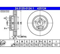 Fits ATE 24.0125-0124.1 Brake disc 1 pc. 24.0125-0124.1 Brake disc front L/R fi