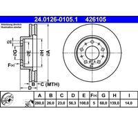 ATE Brake Disc 24.0126-0105.1 for Volvo 740 2.0, 940, 960