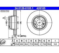 Brake Disc ATE 24.0128-0105.1 for BMW