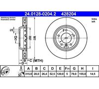 Brake Disc ATE 24.0128-0204.2 for BMW