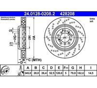 Brake Disc ATE 24.0128-0208.2 for BMW