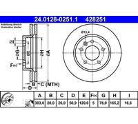 1X Brake disc ATE 24.0128-0251.1 for AMAROK 2 2010-2013