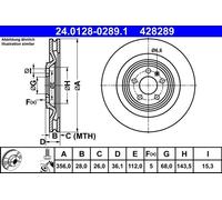 1X Brake disc ATE 24.0128-0289.1 for PORSCHE MACAN (95B) 3 2014-2018