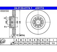 Brake Disc ATE 24.0130-0174.1 For AUDI (2 pcs)