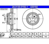 ATE Brake Disc 24.0130-0192.1 Vented - Set of 2 - Fits BMW 3, 3 Touring, 3 Coupe, X1