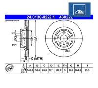 ATE Brake disc 24.0130-0222.1 345,0 30,0 5 112,0 Vented Coated High-carbon AUDI: A6 C7 Saloon, A6 C7 Avant, A7 Sportback, PORSCHE: Macan