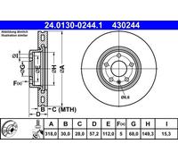 ATE Brake Disc 24.0130-0244.1 Vented - Fits Audi A4 B9 Avant/Limousine, A5 Sportback, Q5